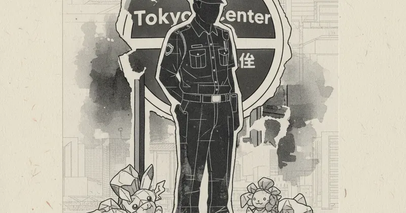 टोक्यो पोकेमोन सेंटर में हुई घटना के बाद सुरक्षाकर्मी।