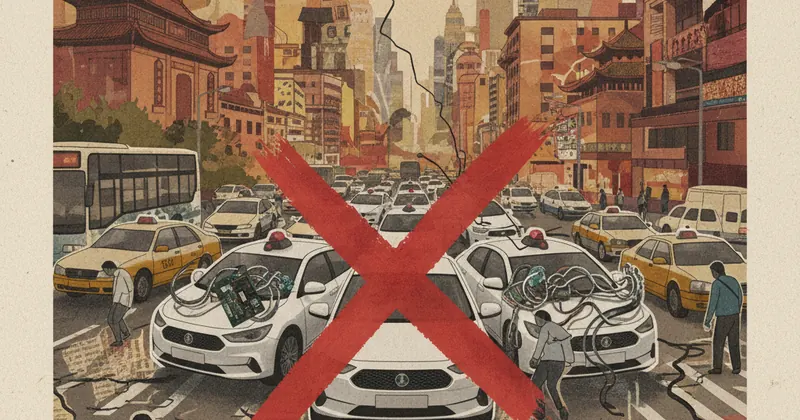 सड़क पर फंसी Baidu की रोबोटैक्सी।