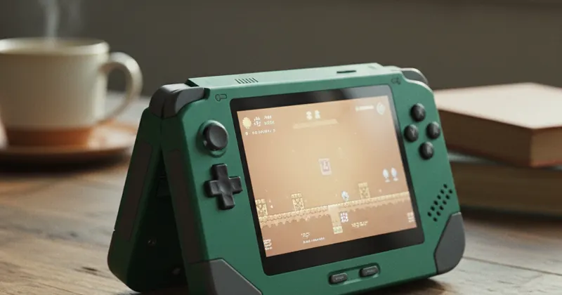 Anbernic का नया स्विवेलिंग गेमिंग कंसोल।