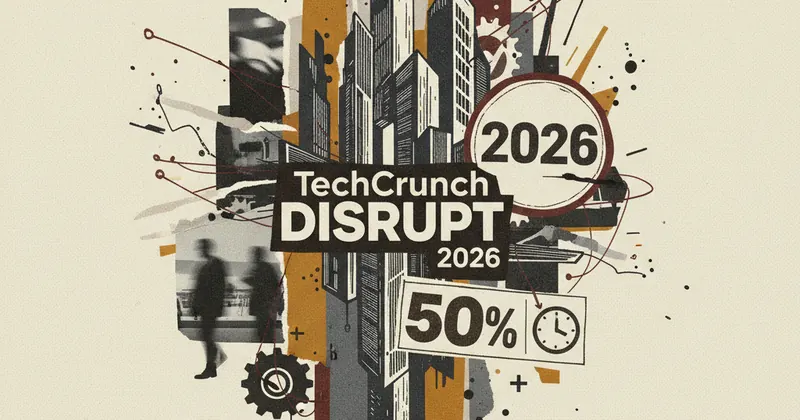 TechCrunch Disrupt का लोगो और इवेंट की जानकारी।