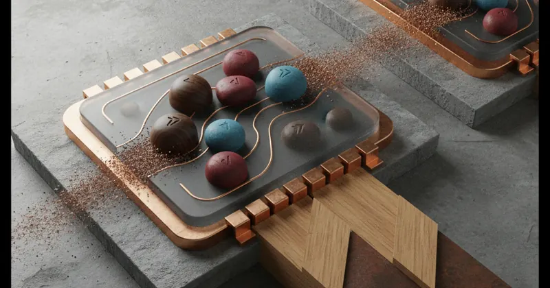 क्वांटम चिप पर मूव होते Qubits का चित्रण।
